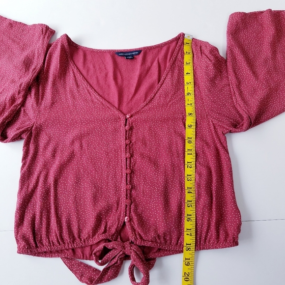 American Eagle Red Polka Dot Bell Sleeve Crop Top - Picture 7 of 8